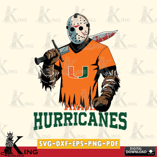 Custom design featuring Miami Hurricanes Jason Voorhees football, SVG cut file for personalized gifts and laser projects