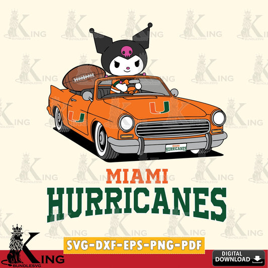 Miami Hurricanes Kuromi Car Football Game SVG file, Cricut, Cut file  , Digital Download , Instant Download, Sanrio svg, Clipart