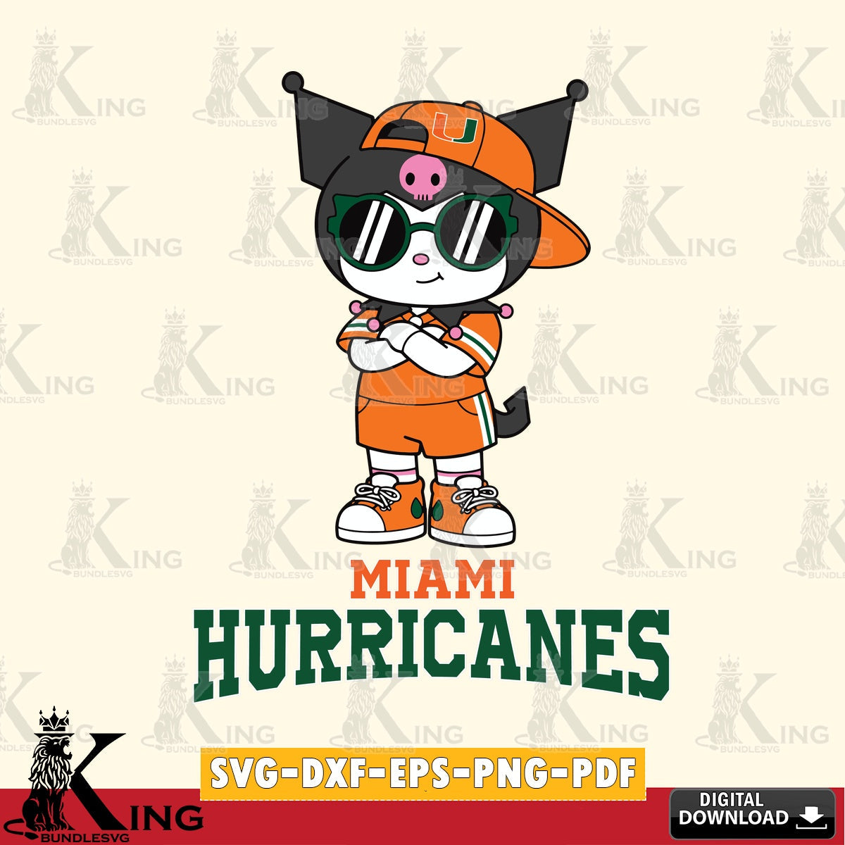 Miami Hurricanes Kuromi Football Jersey SVG file, Cricut, Cut file  , Digital Download , Instant Download, Sanrio svg, Clipart