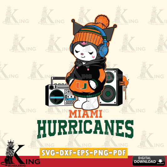 Miami Hurricanes Kuromi Football Music SVG file, Cricut, Cut file  , Digital Download , Instant Download, Sanrio svg, Clipart