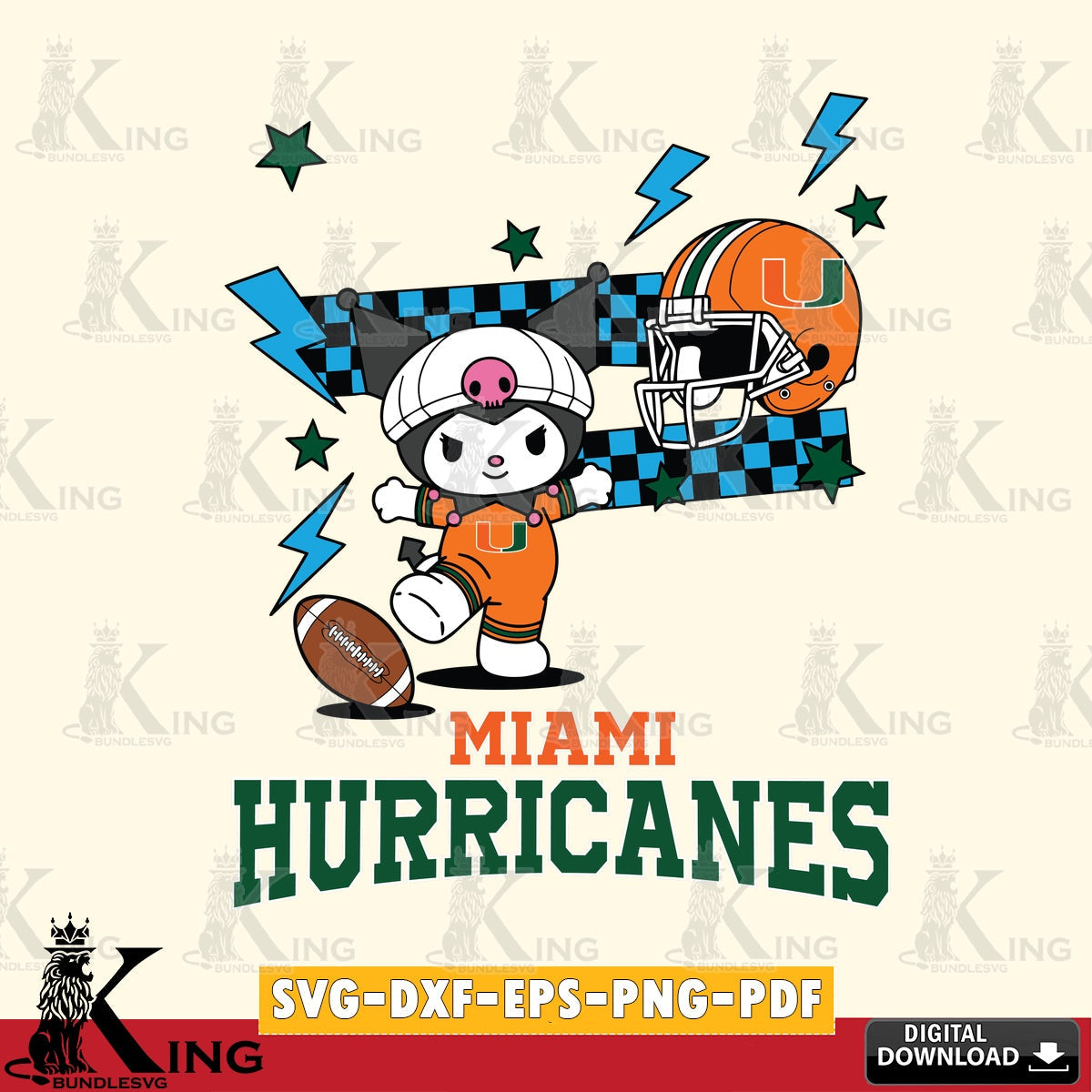 Miami Hurricanes Kuromi Game Day SVG file, Cricut, Cut file  , Digital Download , Instant Download, Sanrio svg, Clipart