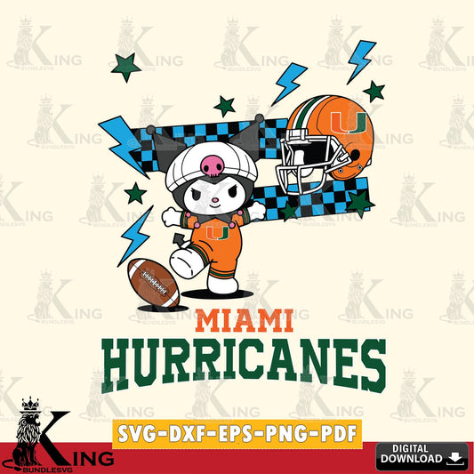 Miami Hurricanes Kuromi Game Day SVG file, Cricut, Cut file  , Digital Download , Instant Download, Sanrio svg, Clipart