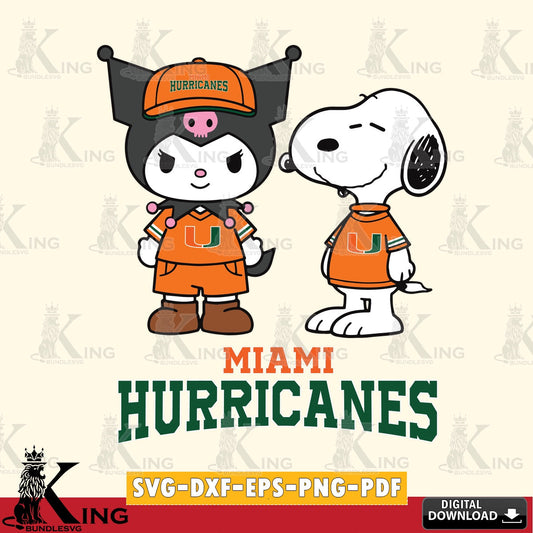 Miami Hurricanes Kuromi Snoopy Football SVG file, Cricut, Cut file  , Digital Download , Instant Download, Sanrio svg, Clipart