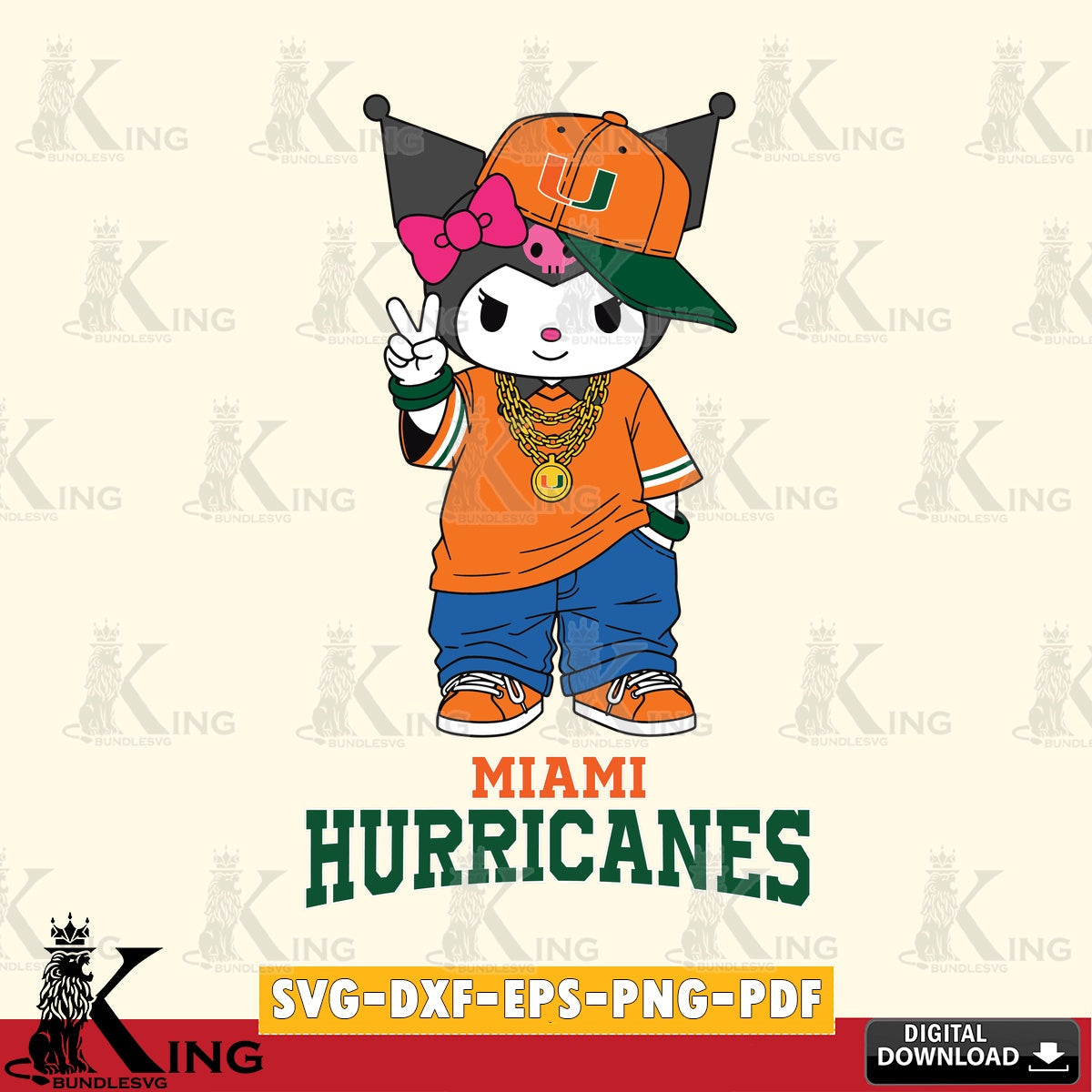 Miami Hurricanes Kuromi Streetwear Style SVG file, Cricut, Cut file  , Digital Download , Instant Download, Sanrio svg, Clipart
