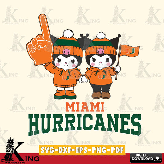 Miami Hurricanes Kuromi rugby Fan SVG file, Cricut, Cut file  , Digital Download , Instant Download, Sanrio svg, Clipart