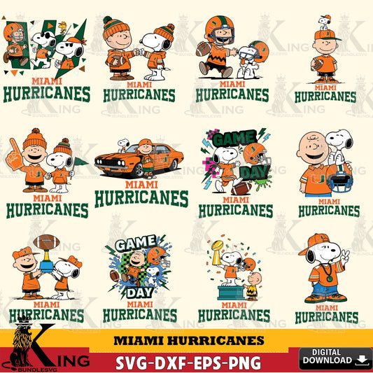 Miami Hurricanes Peanuts Football NCAA Bundle SVG, Cricut, Cut file  , Digital Download , Instant Download, Peanuts svg, NCAA svg, Football svg, Sport svg