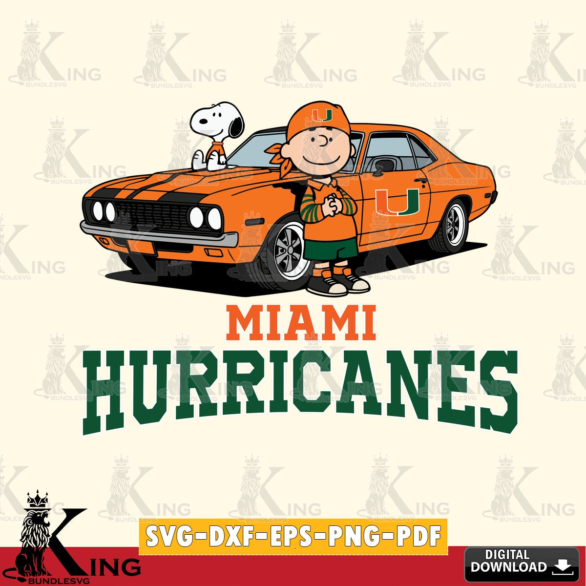 Miami Hurricanes Peanuts Muscle Car SVG, Cricut, Cut file  , Digital Download , Instant Download, Peanuts svg, NCAA svg, Football svg, Sport svg