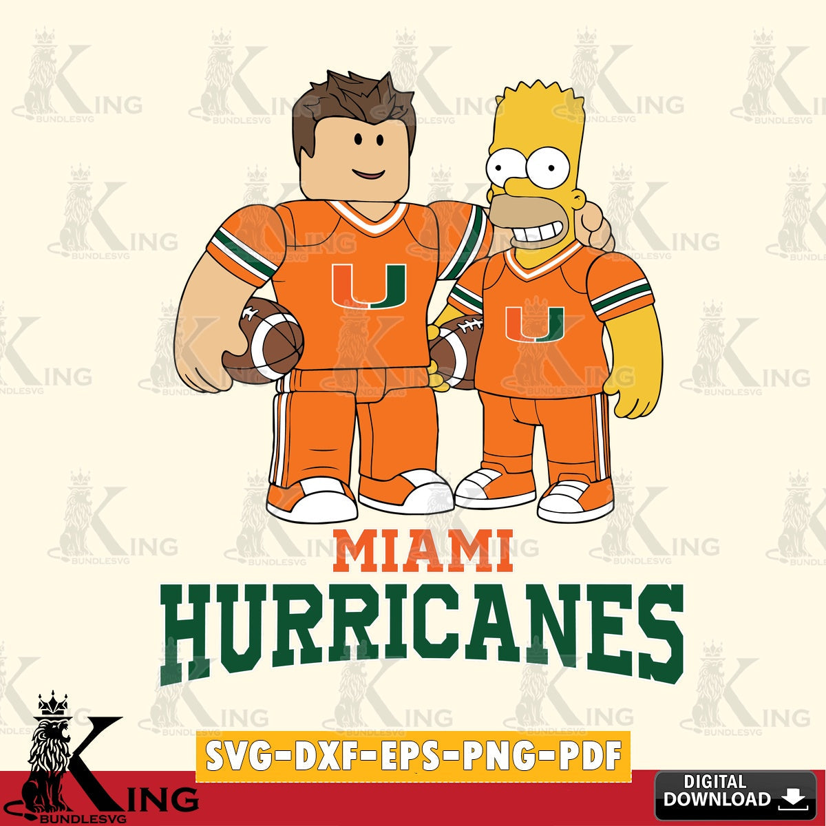Miami Hurricanes Roblox & Homer Simpson Football SVG file , NCAA Cricut,  File cut , Digital Download , PDF File