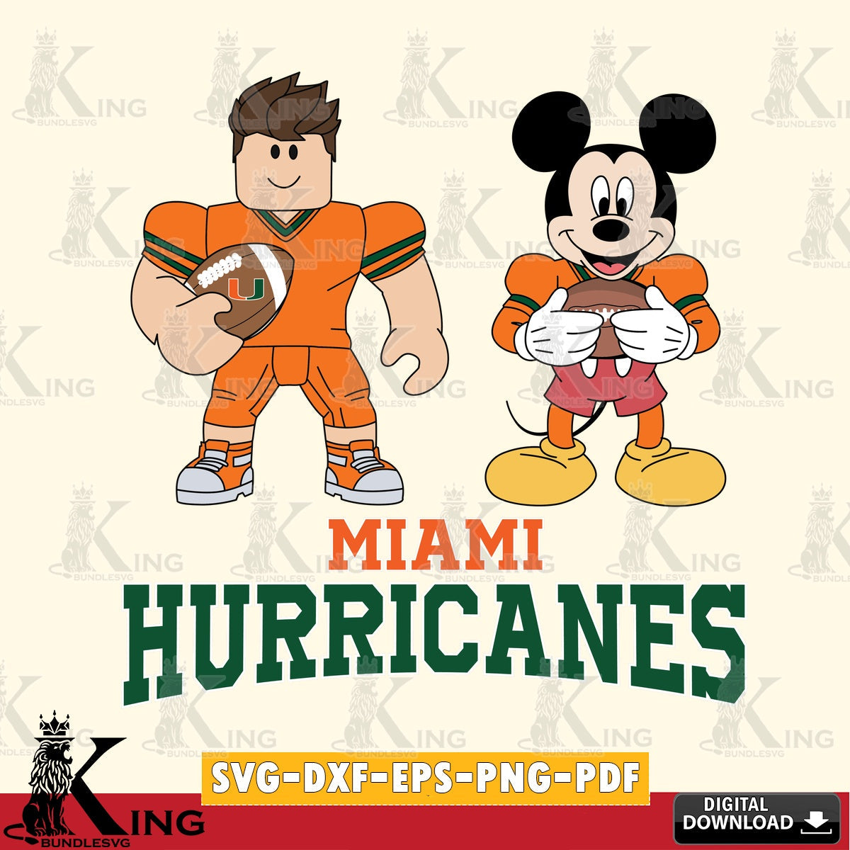 Miami Hurricanes Roblox & Mickey Football SVG file , NCAA Cricut,  File cut , Digital Download , PDF File