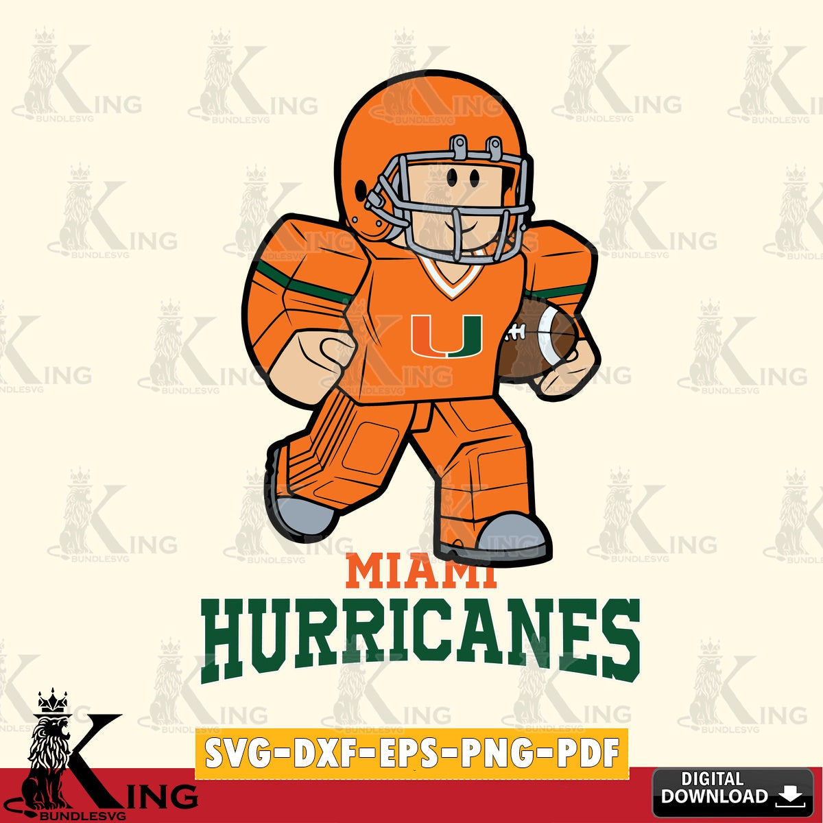 Miami Hurricanes Roblox Player Rugby SVG file , NCAA Cricut,  File cut , Digital Download , PDF File
