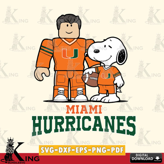 Miami Hurricanes Roblox & Snoopy Football SVG file , NCAA Cricut,  File cut , Digital Download , PDF File