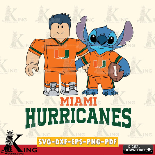 Miami Hurricanes Roblox & Stitch Football SVG file , NCAA Cricut,  File cut , Digital Download , PDF File
