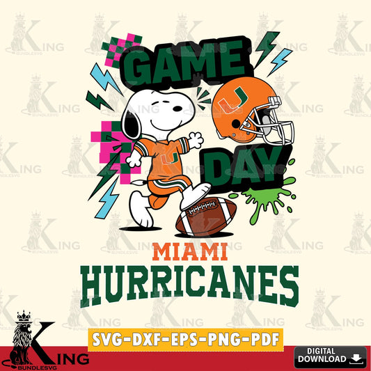 Miami Hurricanes Snoopy Game day SVG, Cricut, Cut file  , Digital Download , Instant Download, Peanuts svg, NCAA svg, Football svg, Sport svg