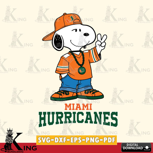 Miami Hurricanes Snoopy Say hi SVG, Cricut, Cut file  , Digital Download , Instant Download, Peanuts svg, NCAA svg, Football svg, Sport svg
