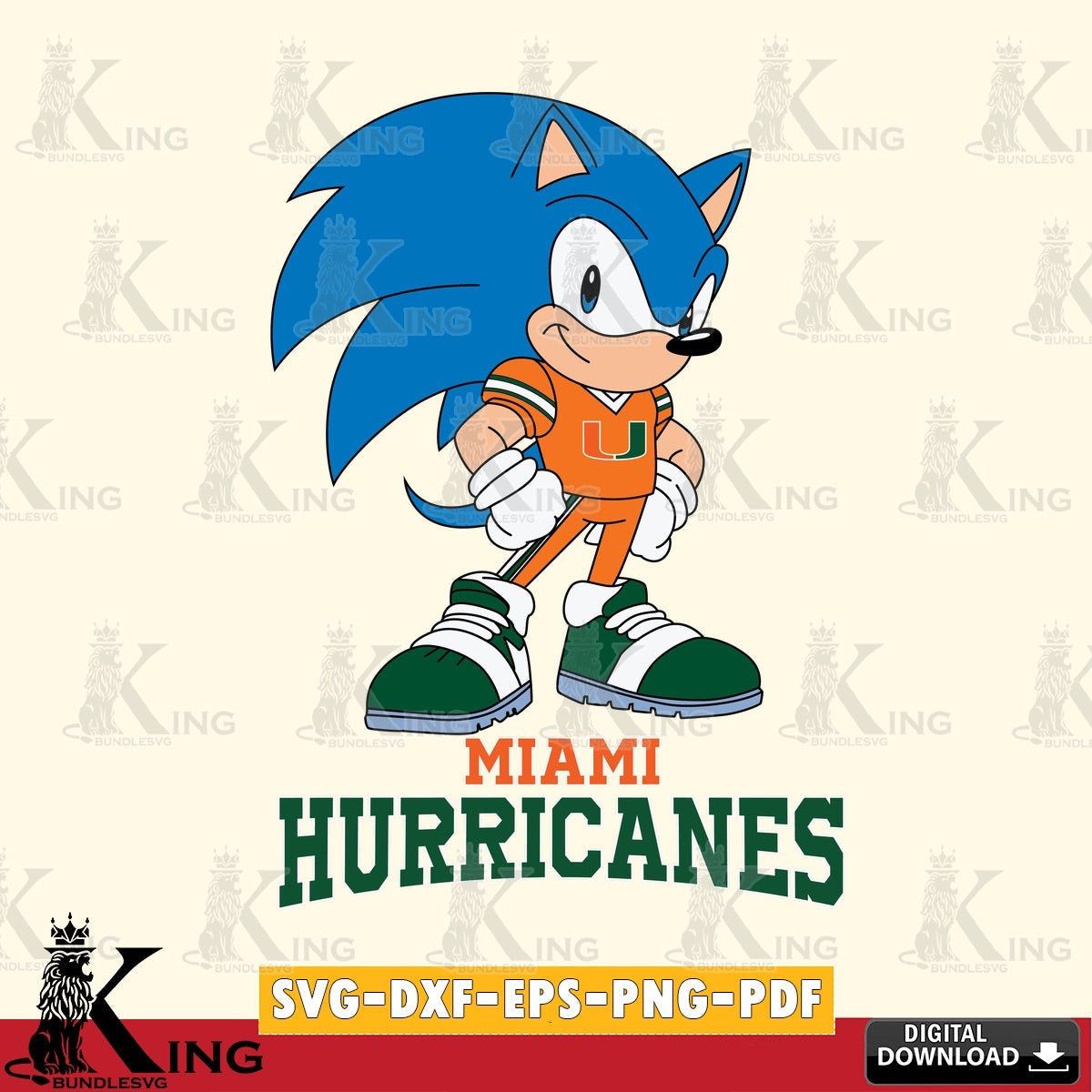 High-quality graphic of Miami Hurricanes Sonic Football Star Mascot, digital download for Cricut Maker and paper crafts