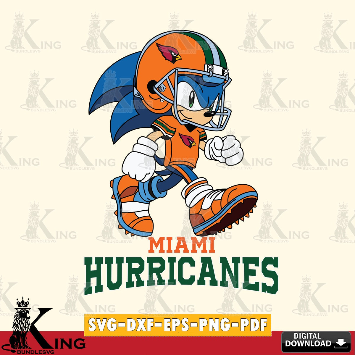 Unique artwork depicting Miami Hurricanes Sonic Ready Football, printable vector design for sublimation and crafts