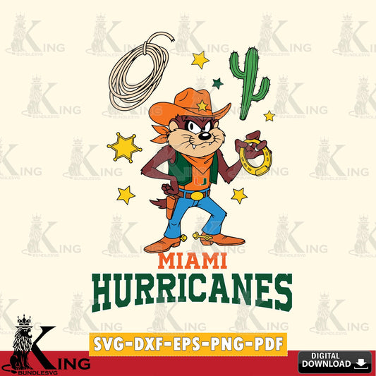 Miami Hurricanes Taz Cowboy Western SVG file, Cut file  , Digital Download , Instant Download, Taz svg, NCAA svg
