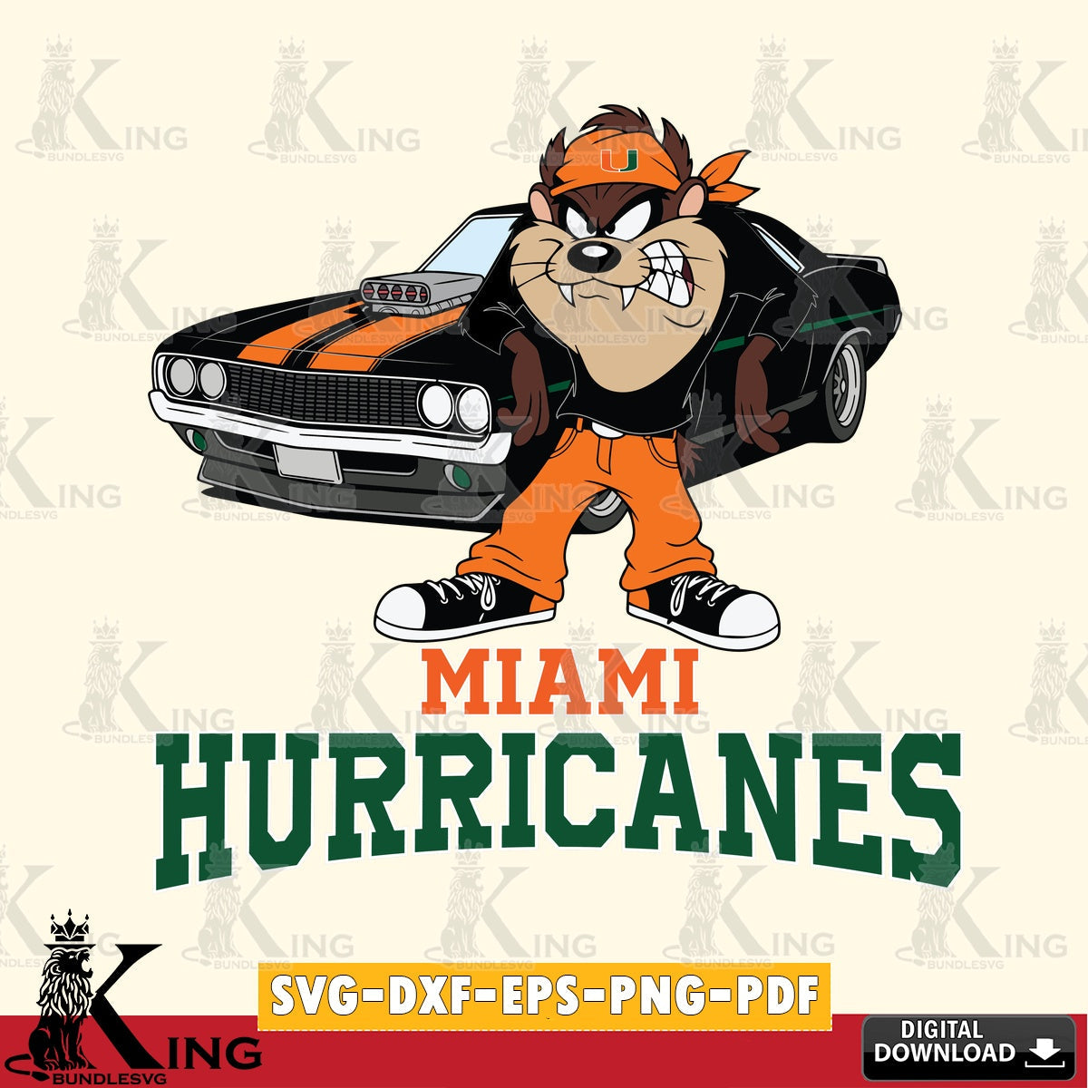 Miami Hurricanes Taz Racing Car SVG file, Cut file  , Digital Download , Instant Download, Taz svg, NCAA svg