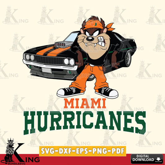 Miami Hurricanes Taz Racing Car SVG file, Cut file  , Digital Download , Instant Download, Taz svg, NCAA svg