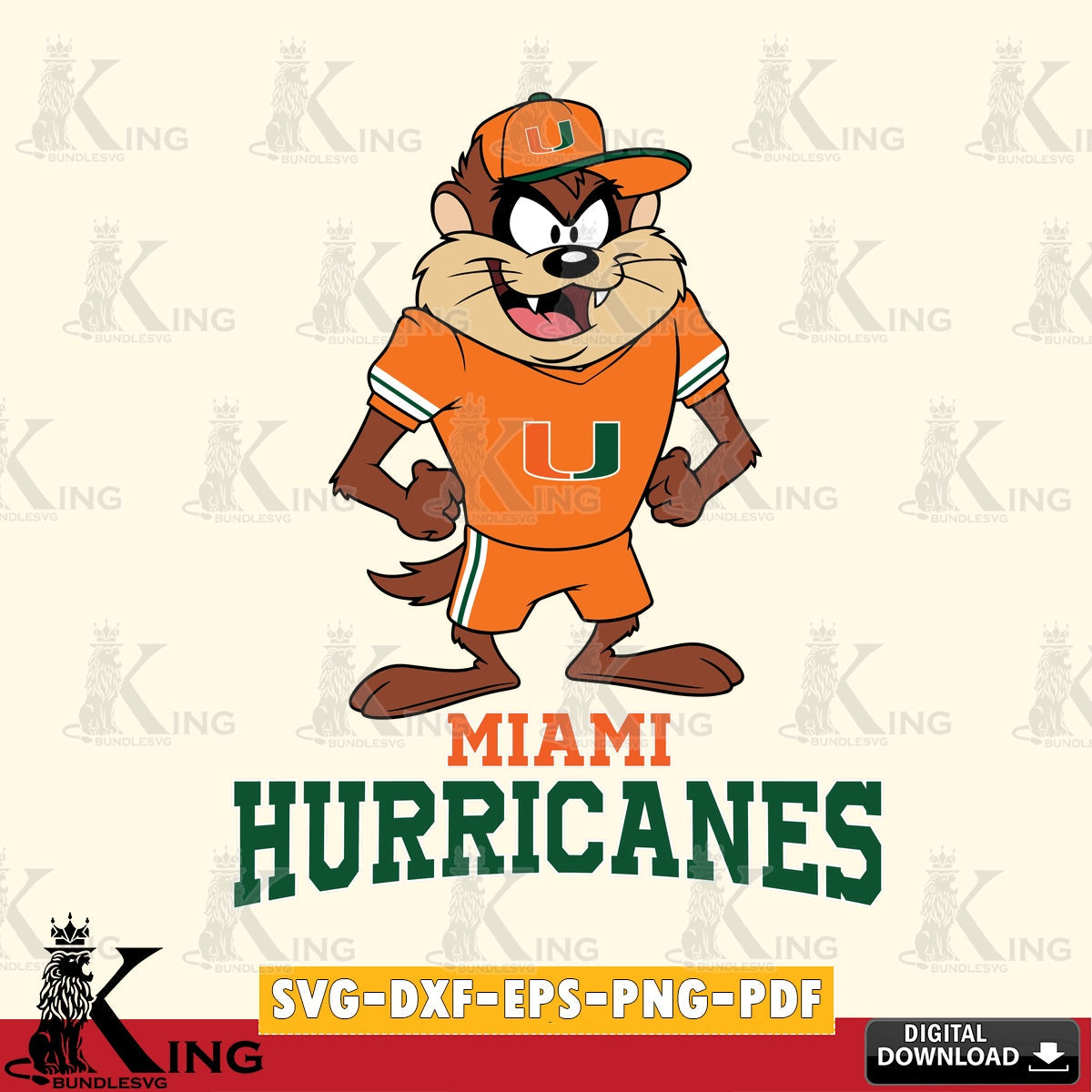 Miami Hurricanes Taz Standing Pose SVG file, Cut file  , Digital Download , Instant Download, Taz svg, NCAA svg