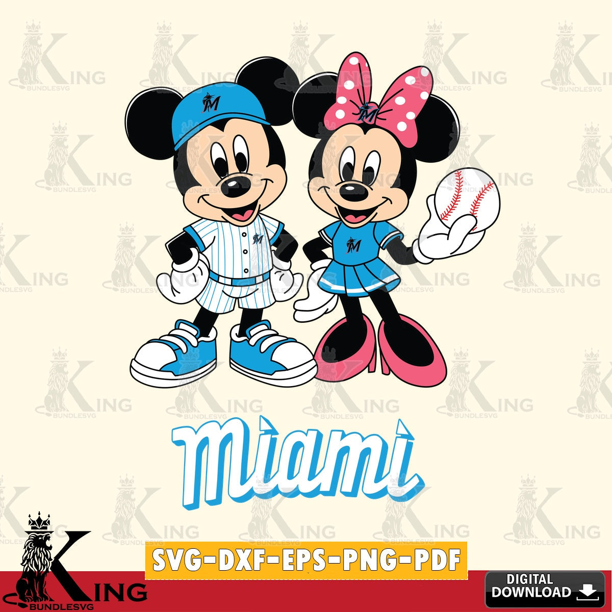 Miami Marlins Baseball Mickey Minnie Mouse SVG file , For Cricut,  File cut , Digital Download , PDF File, Cut Files