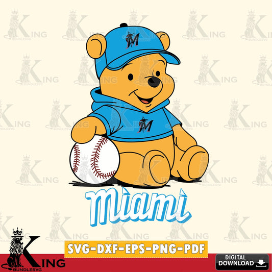 Vector design showing Miami Marlins Baseball Star Teddy, SVG PNG files perfect for Cricut and Silhouette cutting