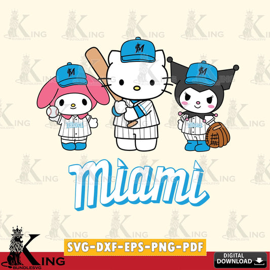 Digital download featuring Miami Marlins cute kawaii friends, digital clipart compatible with laser engraving and cutting