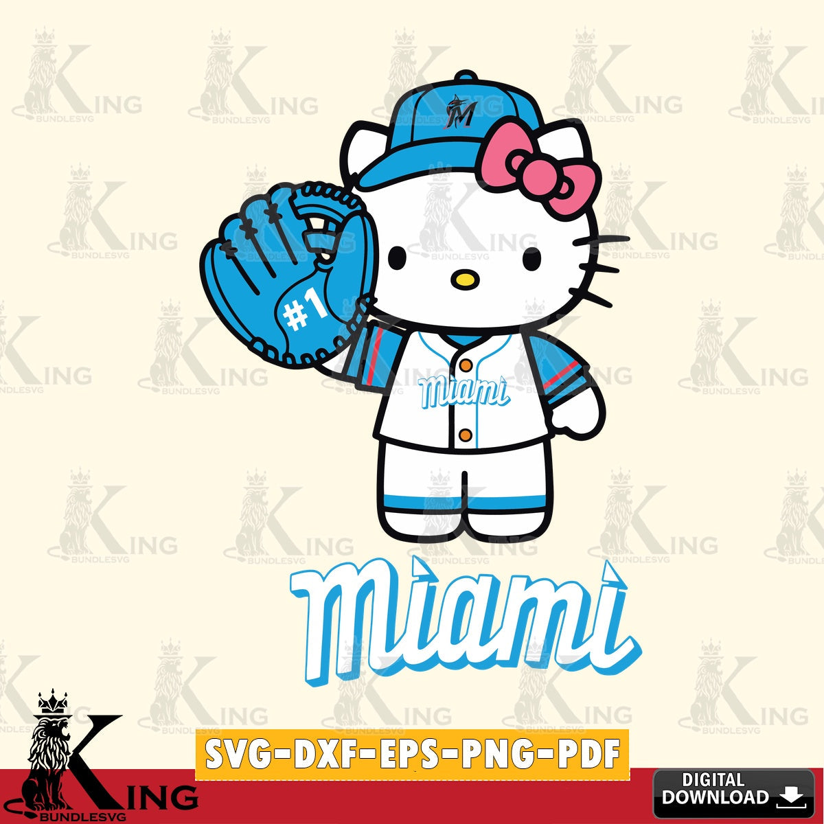 Jumbo collection of Miami Marlins Hello Kitty Baseball #1 digital clipart compatible with laser engraving and cutting