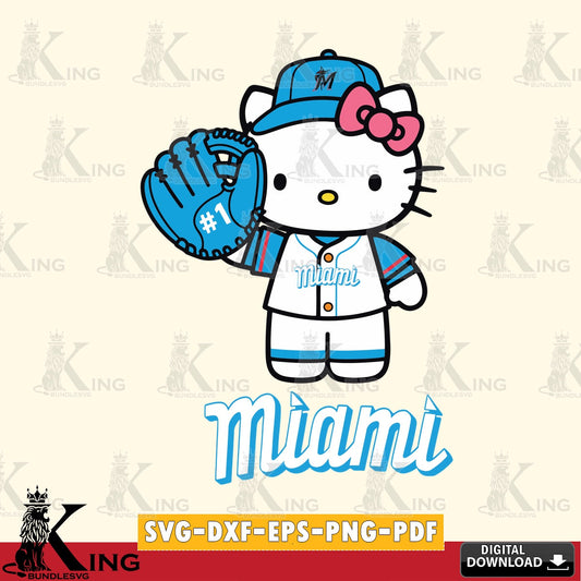 Jumbo collection of Miami Marlins Hello Kitty Baseball #1 digital clipart compatible with laser engraving and cutting