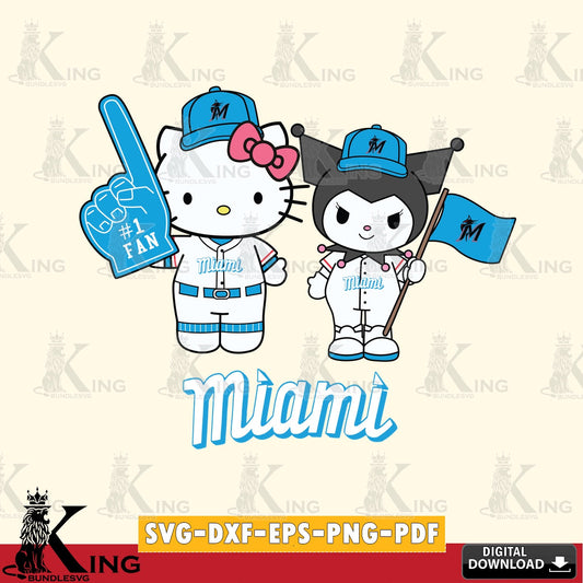 Complete bundle for Miami Marlins Hello Kitty Kuromi fan baseball, PNG clipart for sublimation printing and graphic design