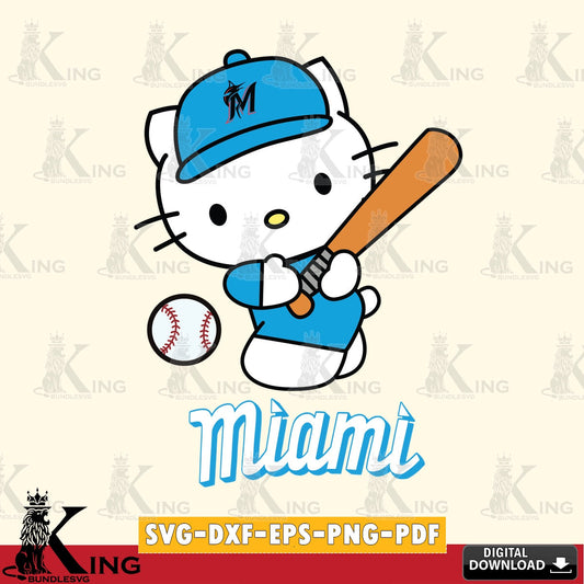 Mega bundle containing Miami Marlins Hello Kitty playing baseball SVG cut file for personalized gifts and laser projects