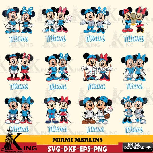 Miami Marlins Mickey Minnie Baseball Player MLB Bundle SVG file , For Cricut,  File cut , Digital Download , PDF File, Cut Files