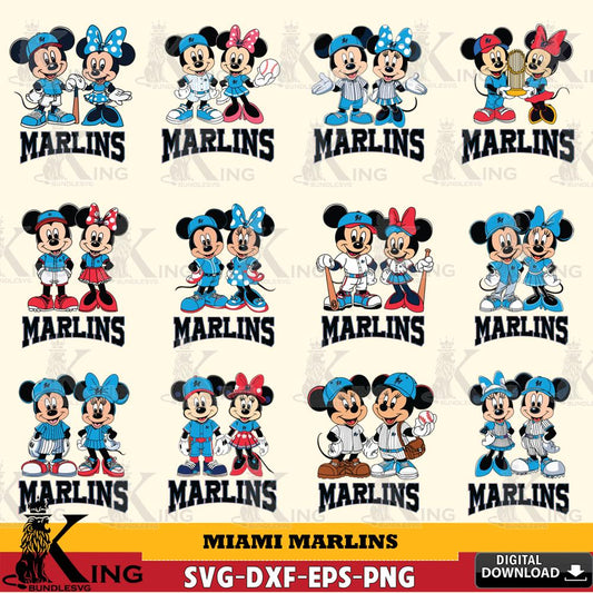 Miami Marlins Mickey Minnie MLB Bundle SVG DXF EPS PNG PDF, MLB for Cricut, Silhouette, Digital Download , file cut