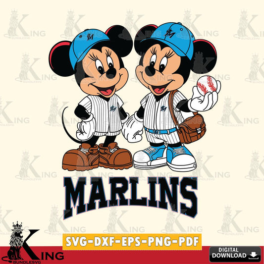 Miami Marlins Mickey Minnie Mouse couple SVG File, MLB for Cricut, Silhouette, Digital Download , file cut