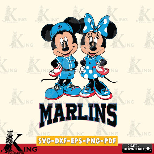 Miami Marlins Mickey Minnie Mouse couple sport SVG File, MLB for Cricut, Silhouette, Digital Download , file cut