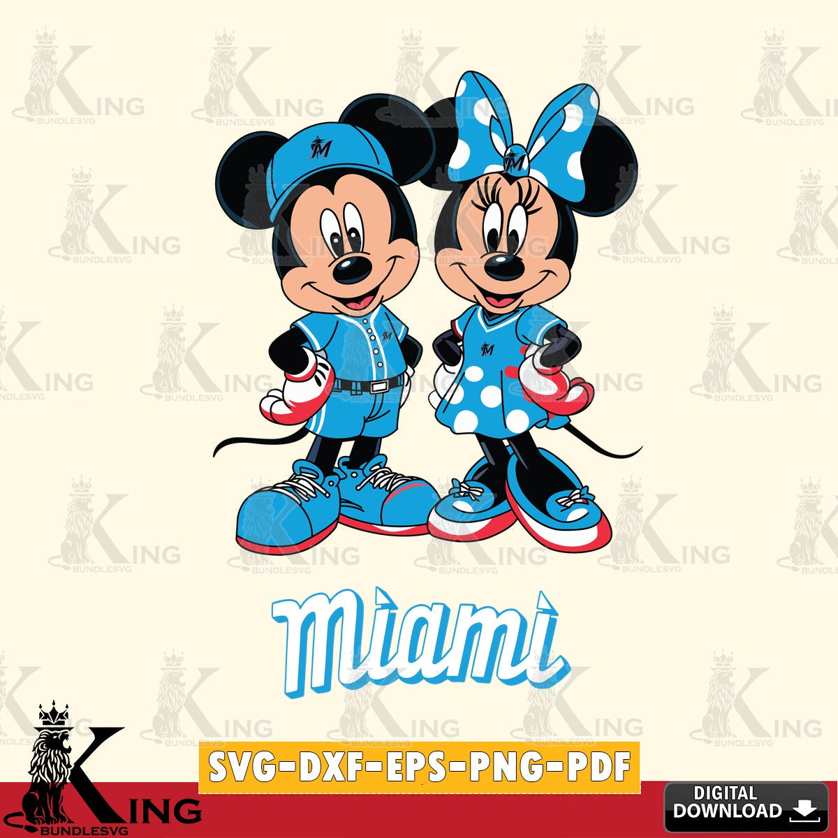 Miami Marlins Mickey Minnie Mouse couple sport SVG file , For Cricut,  File cut , Digital Download , PDF File, Cut Files