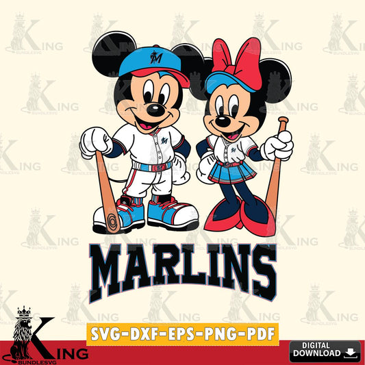 Miami Marlins Mickey Minnie Mouse player SVG File, MLB for Cricut, Silhouette, Digital Download , file cut