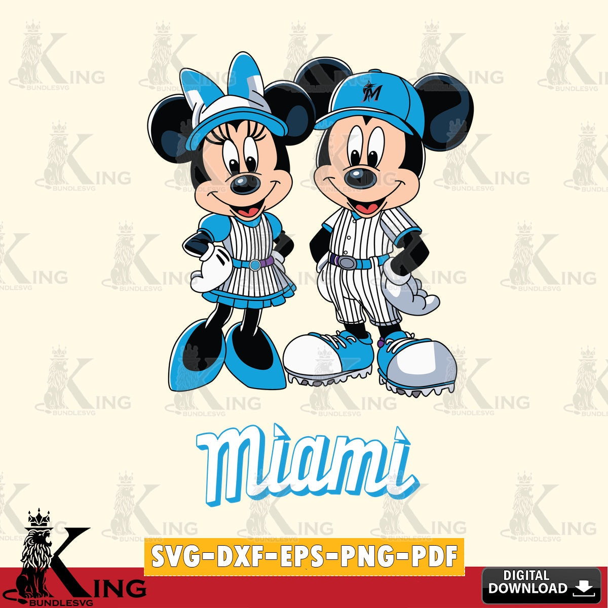 Miami Marlins Mickey Minnie Sport SVG file , For Cricut,  File cut , Digital Download , PDF File, Cut Files