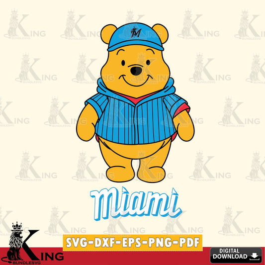 High-quality graphic of Miami Marlins Pooh Bear baseball mascot SVG PNG files perfect for Cricut and Silhouette cutting
