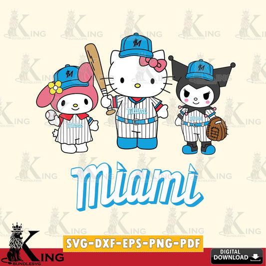 Ultimate set containing Miami Marlins Squad kitty kuromi melody, a digital download for Cricut Maker and paper crafts