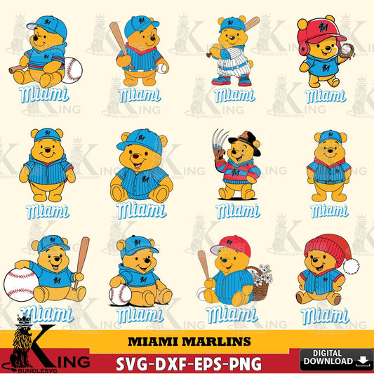 Huge collection of Miami Marlins Winnie the Pooh MLB baseball bundle high-quality vector for DIY scrapbooking and home decor
