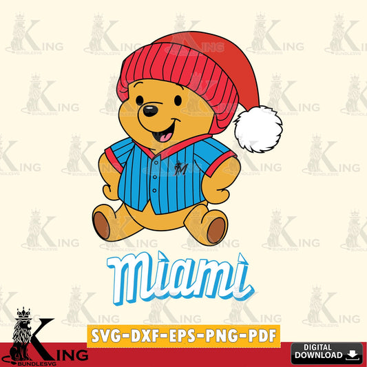 Digital clipart of Miami Marlins Winnie the Pooh playing ball SVG PNG files perfect for Cricut and Silhouette cutting