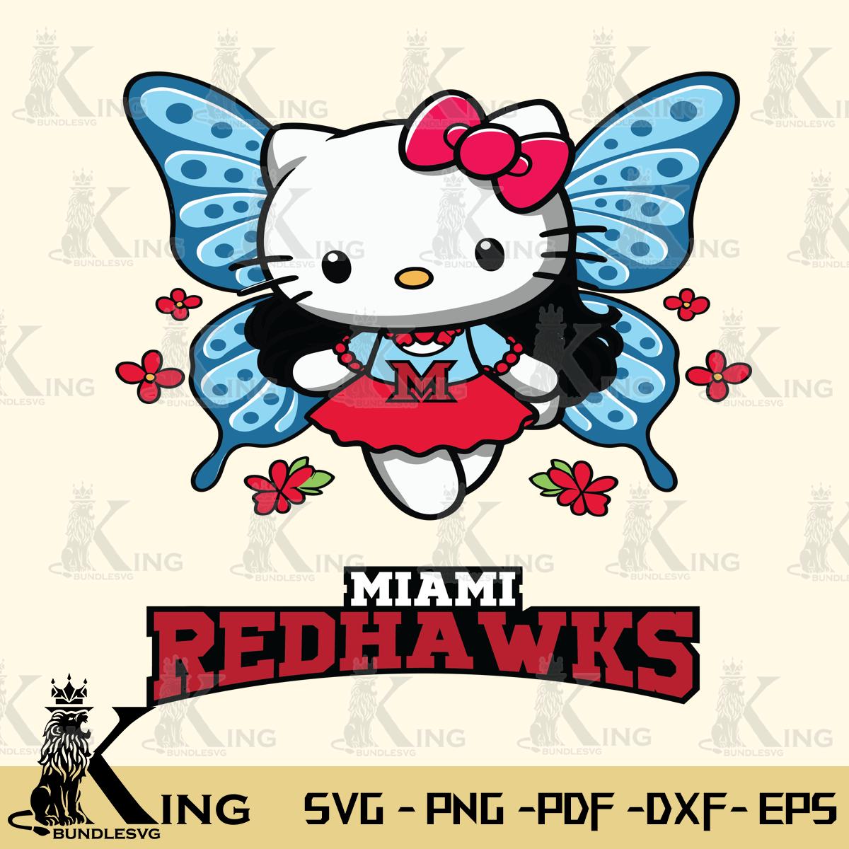 Miami RedHawks Butterfly Kitty Charm Svg Eps Dxf Png File, Digital Download