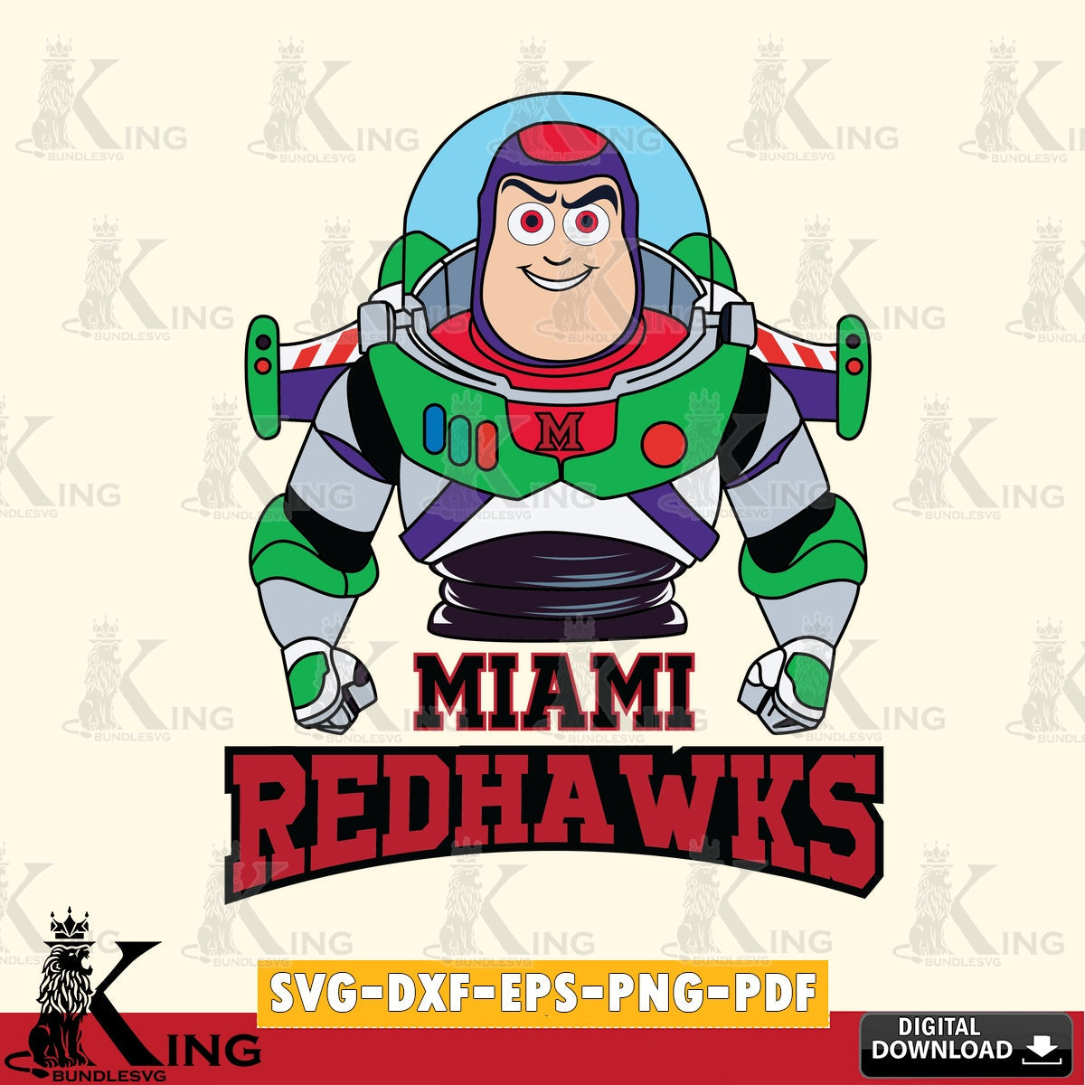 Eye-catching graphic of Miami RedHawks Buzz Lightyear Football, NCAA vector art for engraving, cutting, and printing.