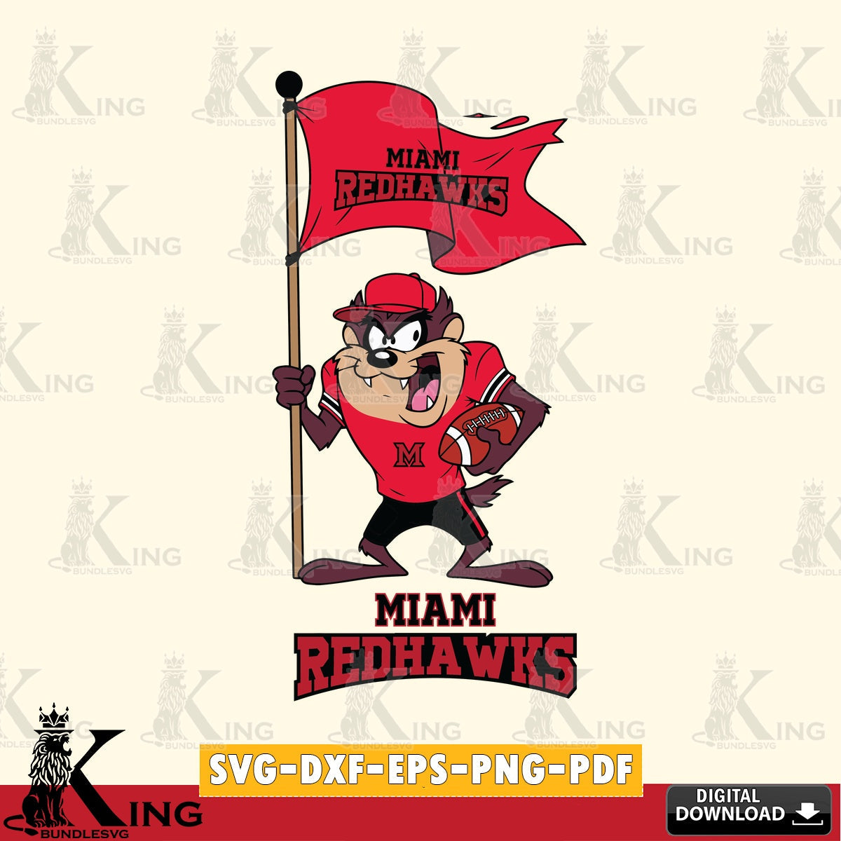Miami RedHawks Football Taz Flag Art SVG file, Cut file  , Digital Download , Instant Download, Taz svg, NCAA svg