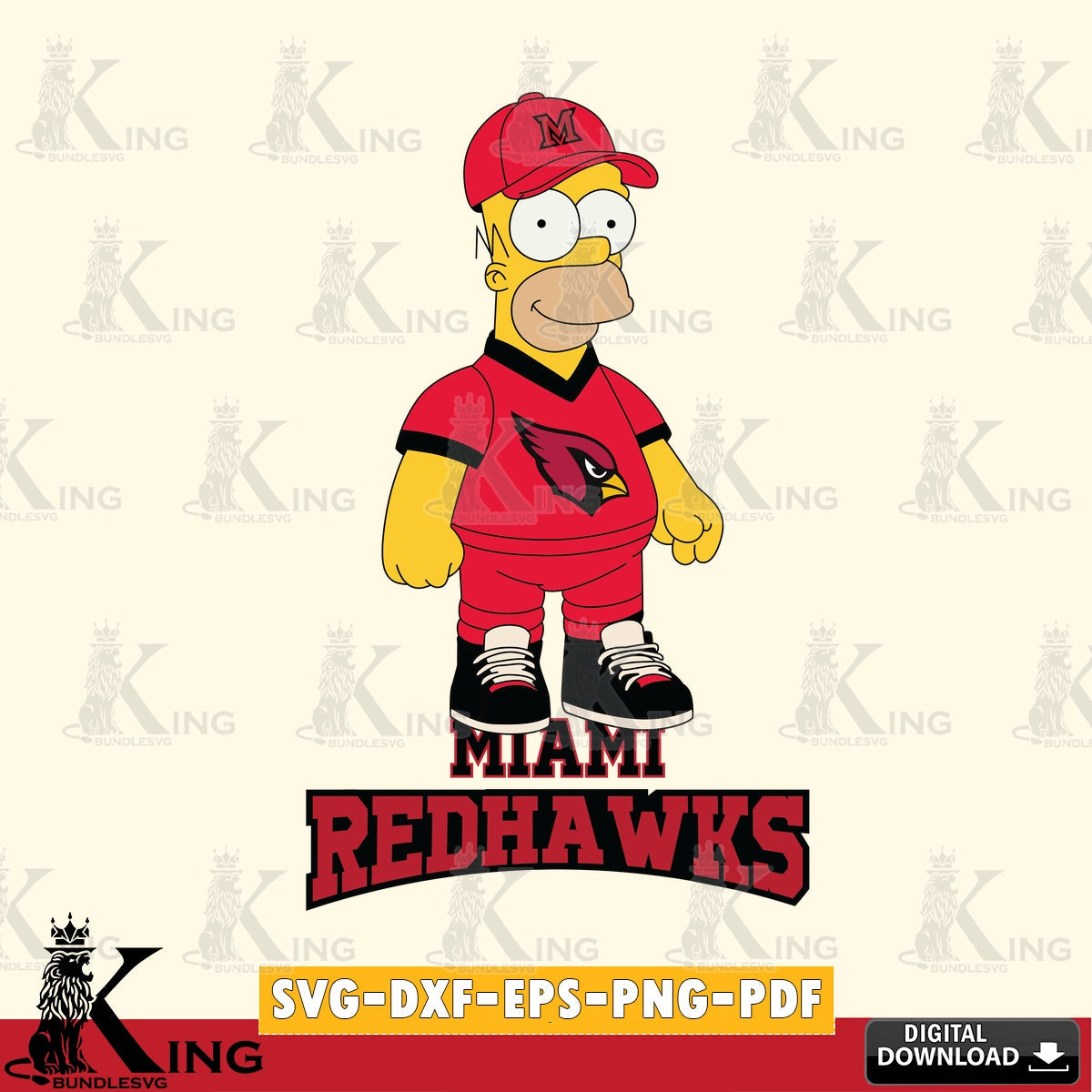 Vector design showing Miami RedHawks Homer Simpson football, a versatile clip art for stickers, decals, and mugs.
