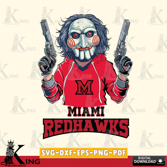 Unique artwork depicting Miami RedHawks Jigsaw Billy Football, NCAA SVG PNG design suitable for Glowforge and laser cutting