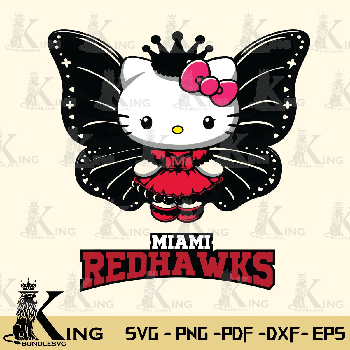 Miami RedHawks Kitty Wings & Flowers Svg Eps Dxf Png File, Digital Download