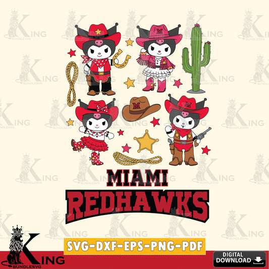 Miami RedHawks Kuromi Cowboy Western SVG file, Cricut, Cut file  , Digital Download , Instant Download, Sanrio svg, Clipart