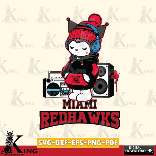 Miami RedHawks Kuromi Football Music SVG file, Cricut, Cut file  , Digital Download , Instant Download, Sanrio svg, Clipart